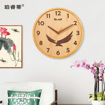 Wall clock living room household fashion new Chinese style personality creative simple clock hanging watch Light luxury solid wood watch hanging wall