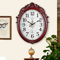 Watch wall clock living room household Chinese style solid wood wall clock atmospheric American Mahogany clock wall hanging European style light luxury large