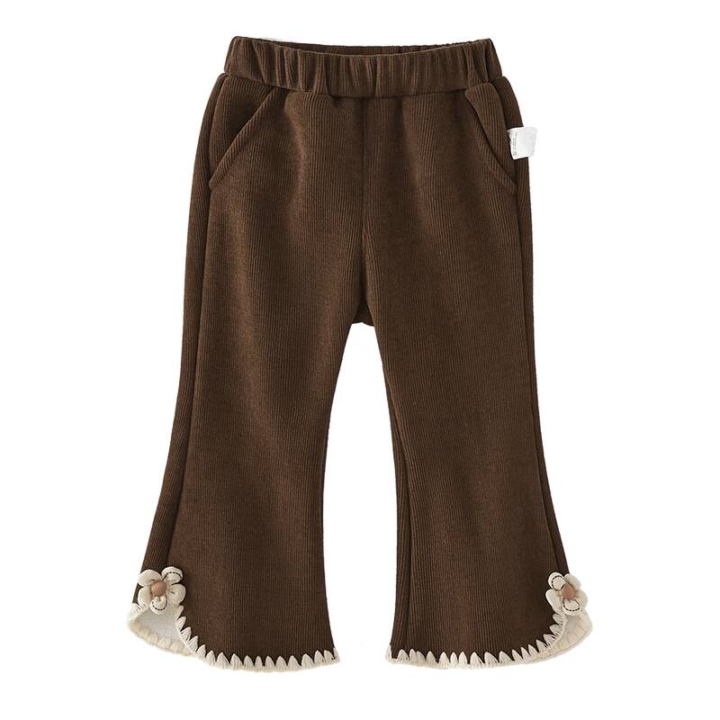 女童喇叭裤秋冬小童微喇秋季儿童咖色灯芯绒休闲裤宽松女宝宝裤子