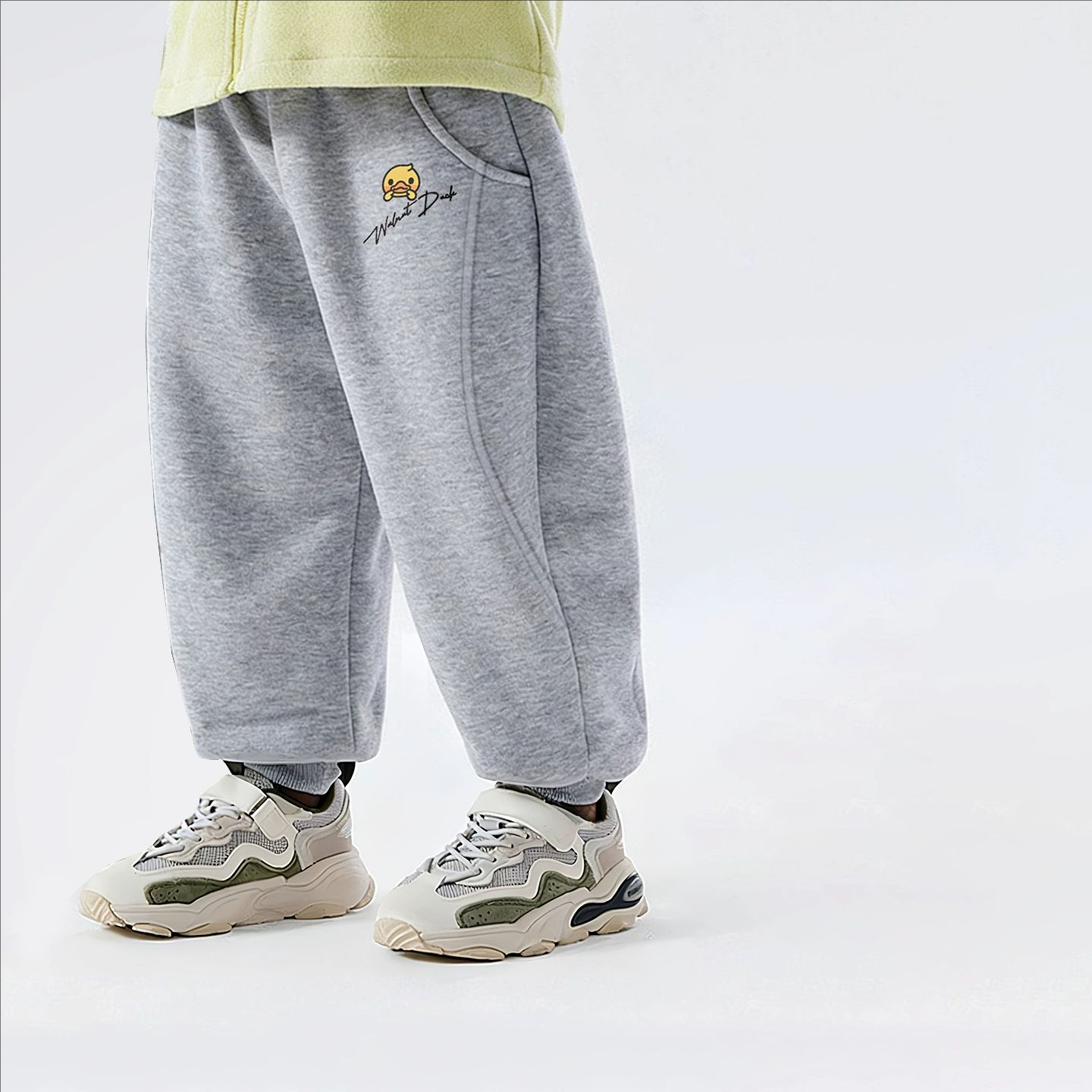 小黄鸭联名加绒加厚童装一体绒裤子男女儿童新款卫裤保暖束脚棉裤