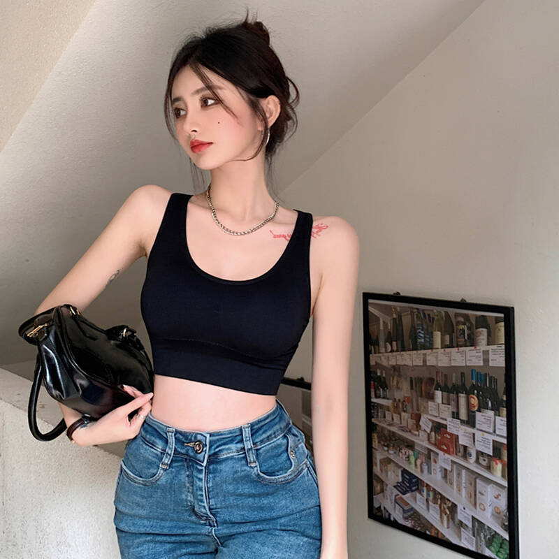 纯欲风多巴胺吊带背心女内搭带胸垫一体式打底衫辣妹外穿上衣DN