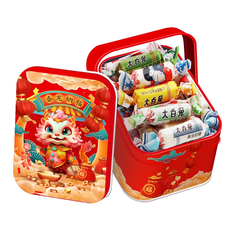 大白兔奶糖新年抱富桶装12种口味春节过年童年零食糖果礼盒