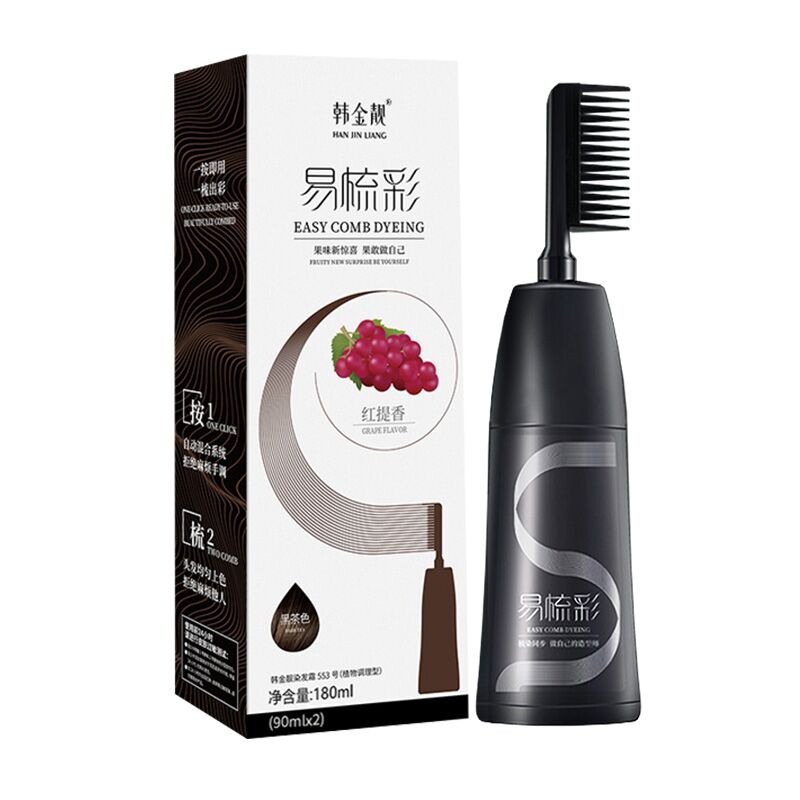 韩金靓旗舰店正品流行色自己在家染发剂黑茶色盖白发染发膏植物纯
