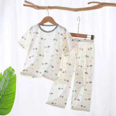夏季天丝薄款儿童睡衣空调服套装