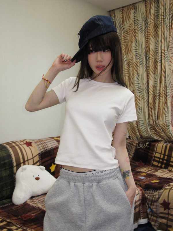 Kat Mood Life White T-Shirt, Regular Shoulder Short White Short-Sleeve T-Shirt, Versatile Korean Style Kat Mood Life White T-Shirt, Regular Shoulder Short White Short-Sleeve T-Shirt, Versatile Korean Style