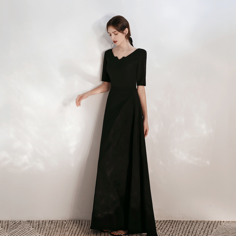 Black Long Evening Dress for Women 2026 Banquet Elegant Student Art Exam Performance Light Luxury Niche Annual Meeting Dress