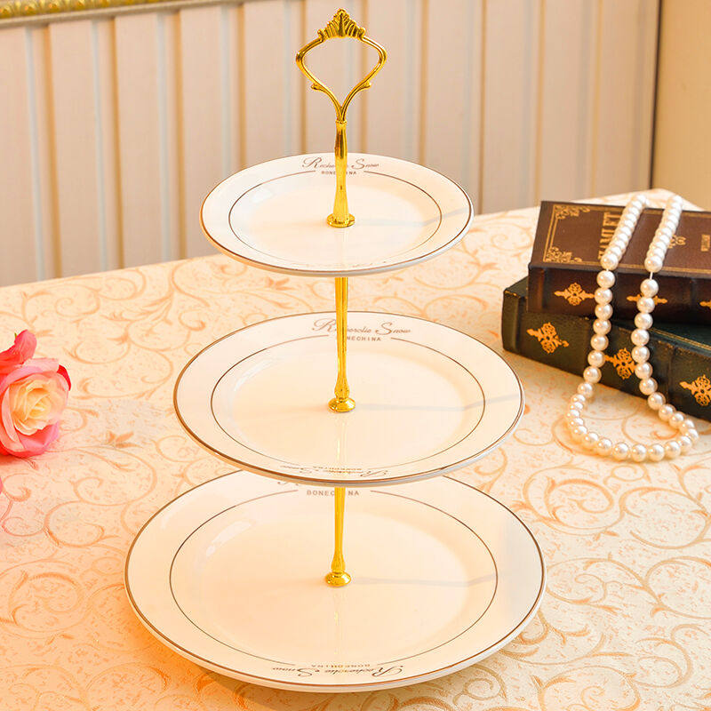 Eurostyle Ceramic Living Room Fruit Tray Wedding Home Pastry Rack Multilayer Cake Tray Rack Creativity Afternoon Tea Dried Fruit Pan