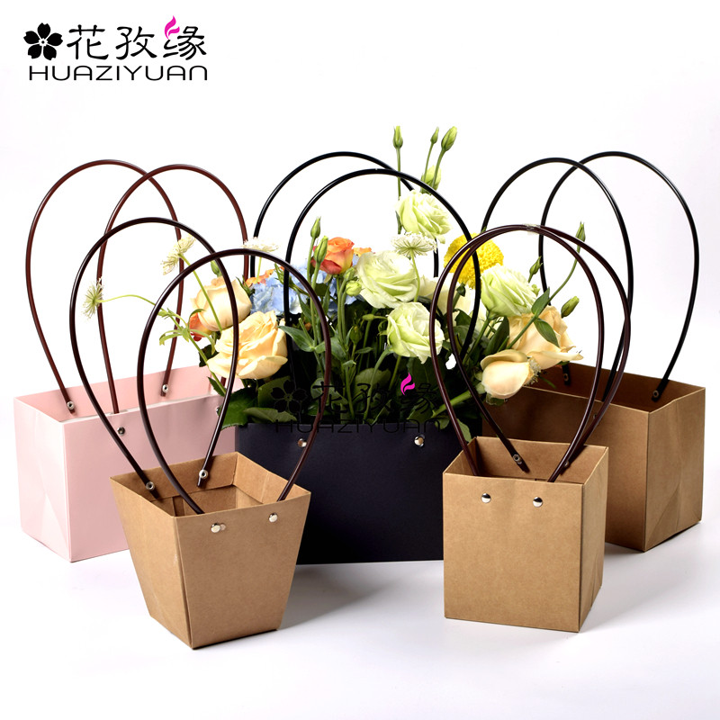 Kraft Paper Flowers Handbag Paper Bags Fields Garden Wind Flowers bags Multi-meat Green Planted Pot bagged Flower Shop Supplies-Taobao