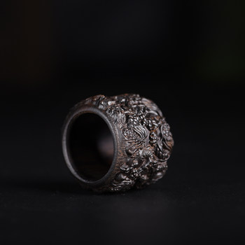 Xuantong bodhisattva chess, agarwood, dragon pattern, finger ring, wood carving, handmade jewelry, ring, gift, wood jewelry, cultural toy
