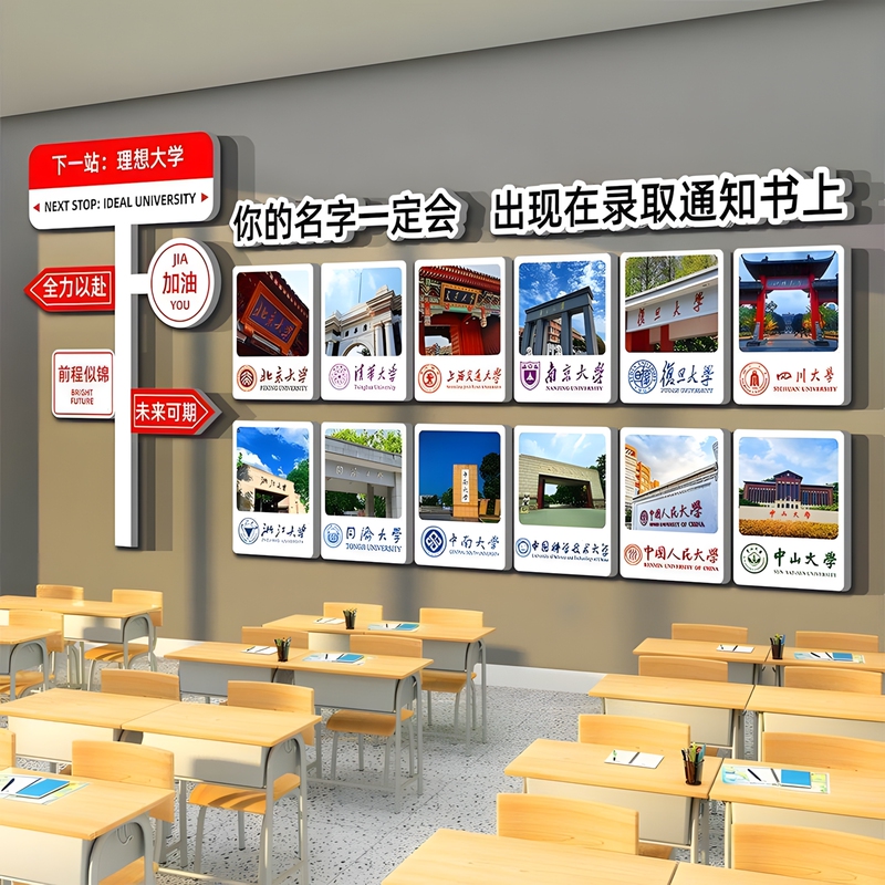 University Prestigious Institution Goal Wall Chart Classroom Decoration Cultural Wall Stickers Training Institution Inspirational Atmosphere Setup for High School and College Entrance Exams