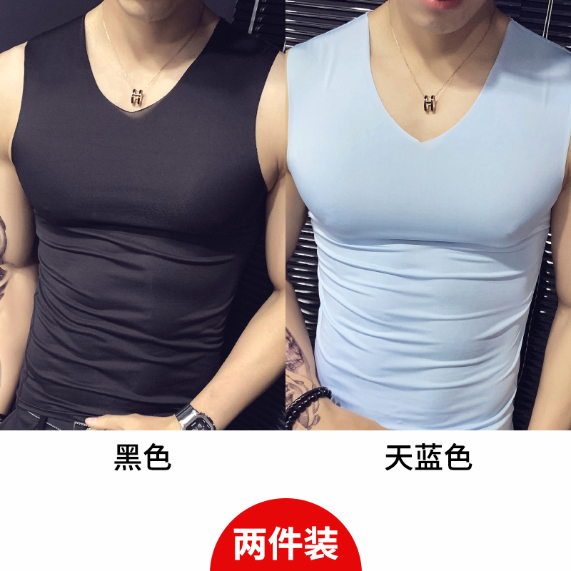 2 miếng) vest nam chặt rào cản trở ngại tập thể dục áo cơ thể kiểu sportless tay đáy trắng t-shirt