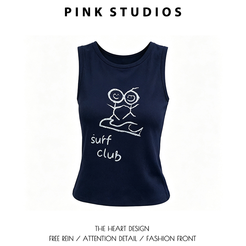 Unique Design Stickman Print Sleeveless Tank Top T-Shirt for Women, Summer American Style Cute Spicy Girl Tight-Fitting Short Top Unique Design Stickman Print Sleeveless Tank Top T-Shirt for Women, Summer American Style Cute Spicy Girl Tight-Fitting Short Top