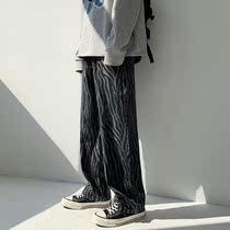 Pants Mens Han version Trend ins Tide Cards Hip Hop Fried Street Zebra Dyed Loose Straight Barrel Casual Long Pants Men and women