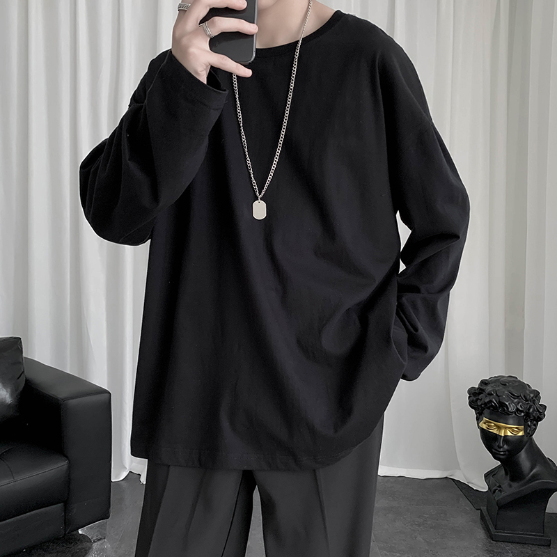 Spring and Autumn Long-Sleeve T-Shirt for Men, Hong Kong Style Casual Solid Color Base Shirt, Trendy Brand ins Loose and Versatile Top Spring and Autumn Long-Sleeve T-Shirt for Men, Hong Kong Style Casual Solid Color Base Shirt, Trendy Brand ins Loose and Versatile Top