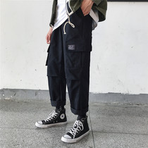Harajuku style pants boys summer ins trend student casual pants Joker loose loose leg multi-pocket overalls