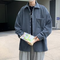 Foggy Blue Long Sleeve Shirt Male Port Wind Ins Day Ensemble Casual Lining Spring Autumn Season Korean version Loose Light Core Suede Jacket