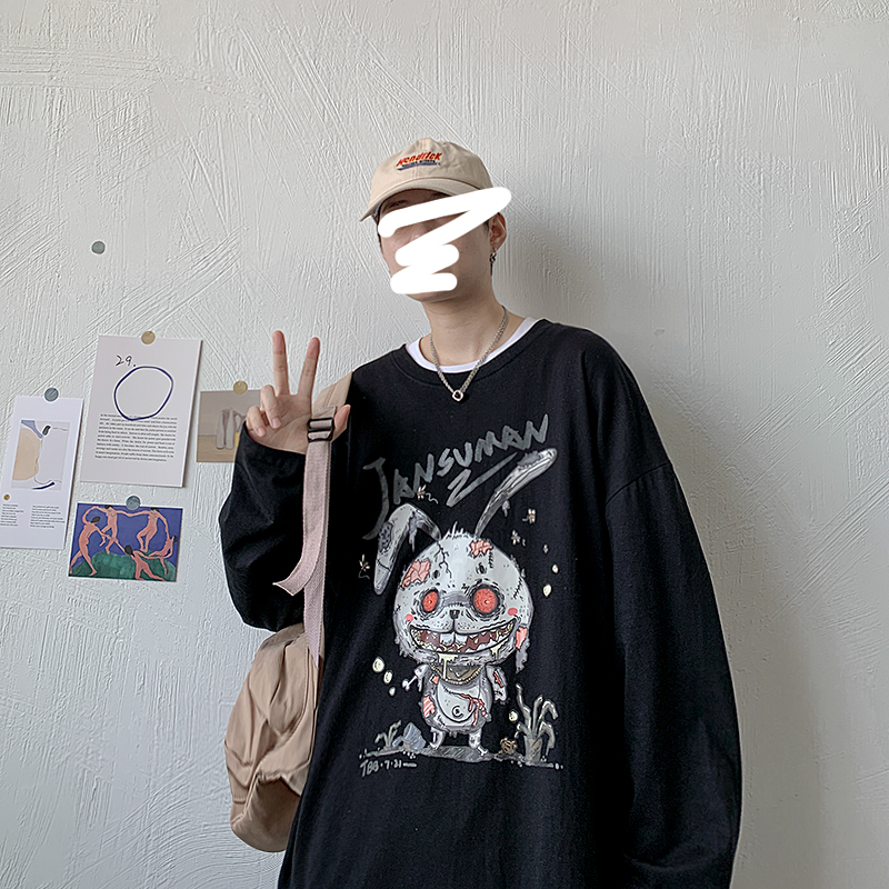 Original Accommodation Bf Wind Long Sleeve T-Shirt Male Tide Card s Chaumen Paired With Handsome T-Shirt Loose Spring Autumn Season Port Wind Jersey