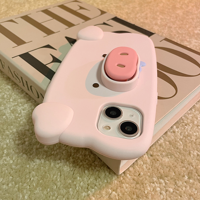 Gall's Quirky Cartoon Pig Nose Stand Is Suitable for Apple 17 Pro Max Phone Case, iPhone 15 New Model 13 Pro Cute Female Model 14 Pro Creative 12 Anti-Drop 16 Silicone Protective Case