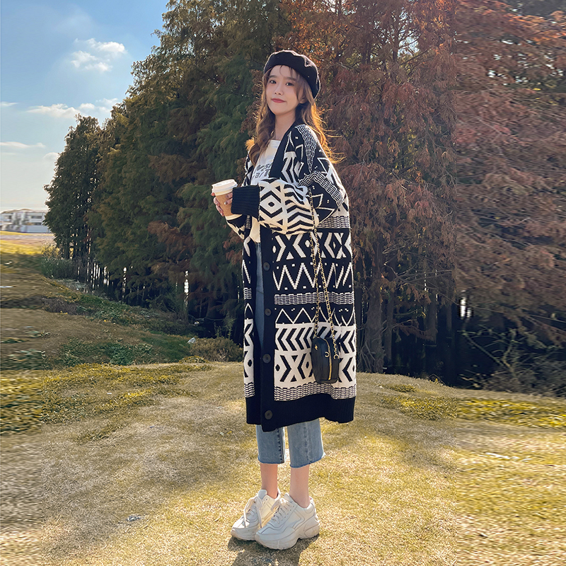 Women's Mid-Length Loose Cardigan Sweater, 2026 Autumn New Style, Lazy Style Thickened Knitted Cardigan, Black