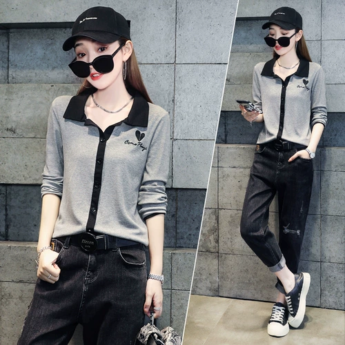 Весенний осенний короткий приятный телу лонгслив для отдыха, 2024 года, оверсайз, воротник поло