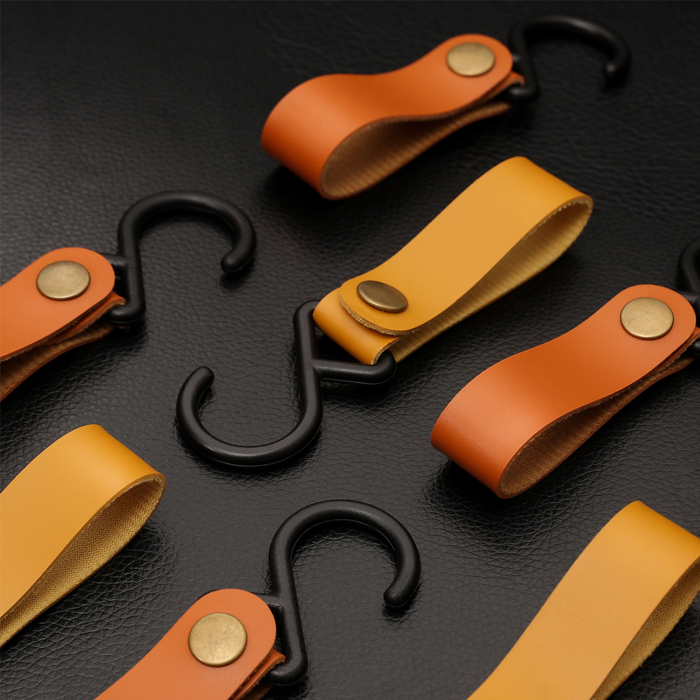 Outdoor camping camping S hook lanyard storage portable triangular leather picnic tent PU clothesline hook