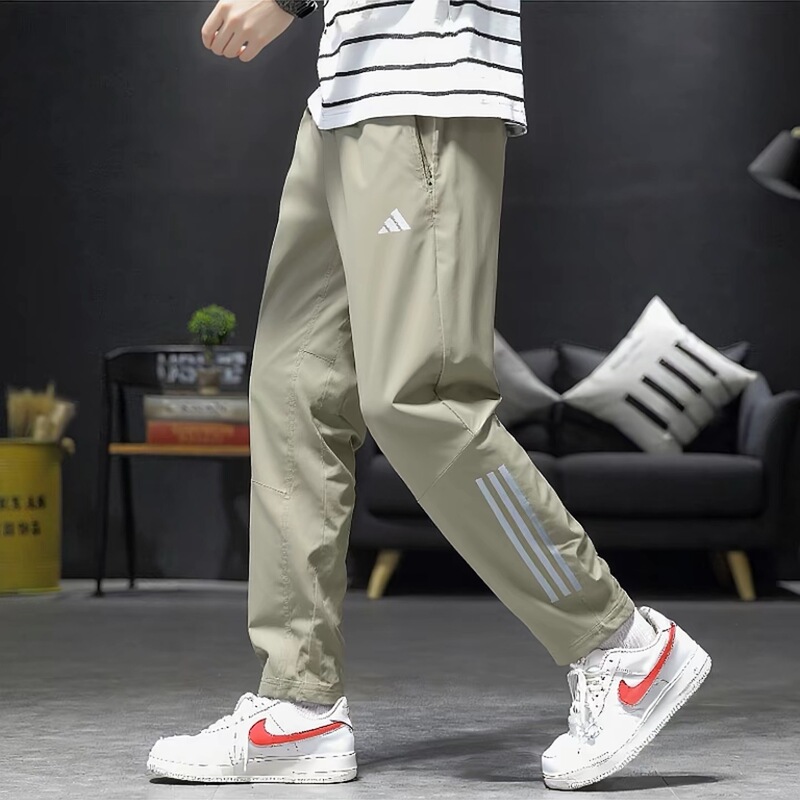 Adidas Straight-Leg Pants for Men, Summer Thin Quick-Drying Three-Stripe Sports Casual Long Pants Iw5908