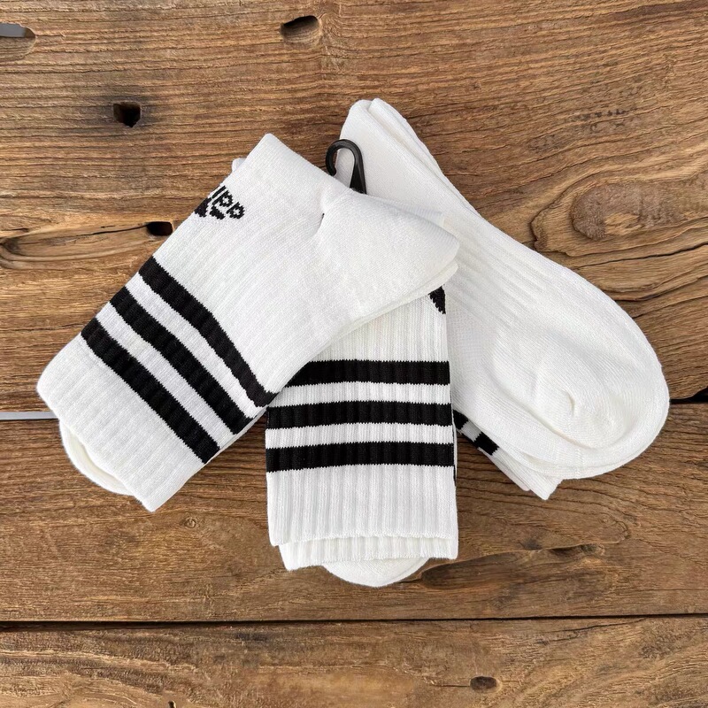 Adidas/Adidas Towel-Soled Cushioning Socks, Unisex, Three-Stripe Mid-Calf Sports Socks Ht3458