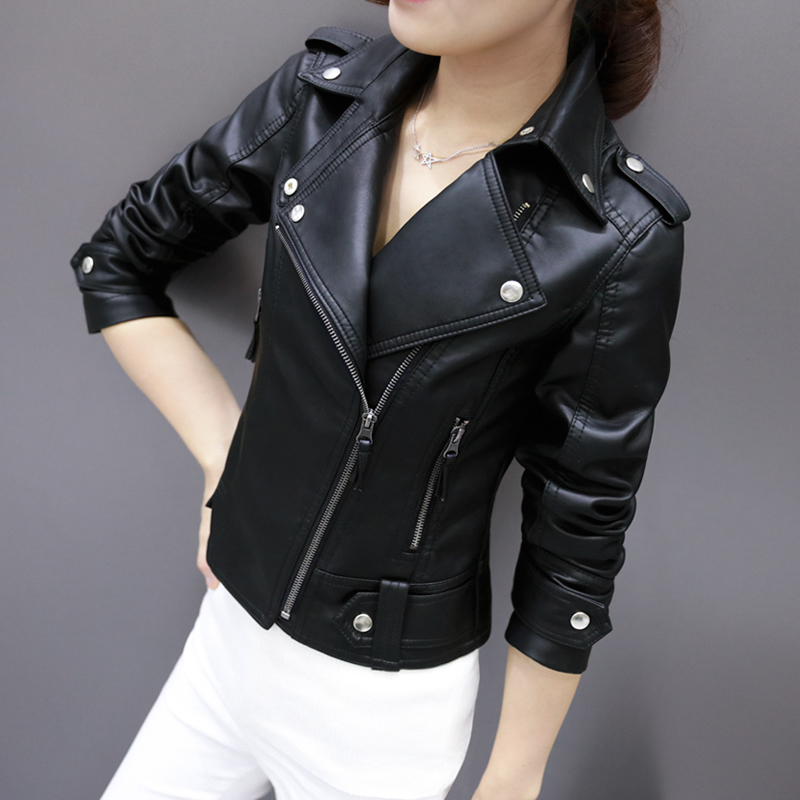 2021 Spring autumn season new pu Locomotive Leather Clothing Ladies short Han version sashimi 100 hitch short coat small leather jacket tide