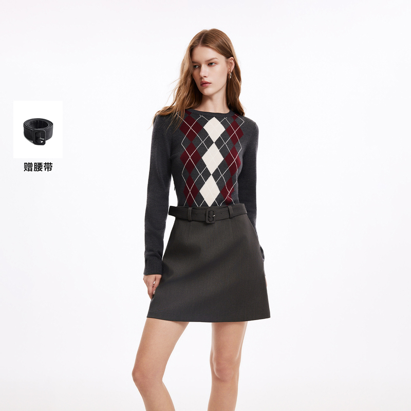 Only2026 Autumn New High-End Style Diamond Pattern Patchwork Faux Two-Piece Short Dress for Women