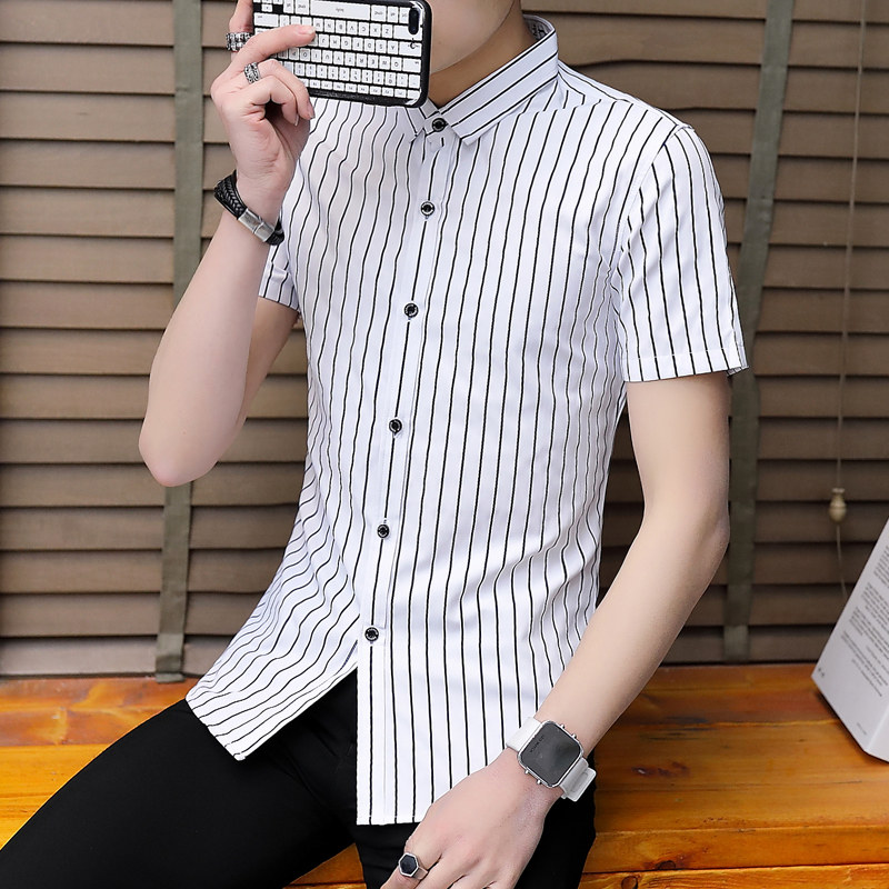 Summer new men's Korean version trendy youth long sleeve shirt handsome in spring and autumn season personality men's shirt 100 hitch ride