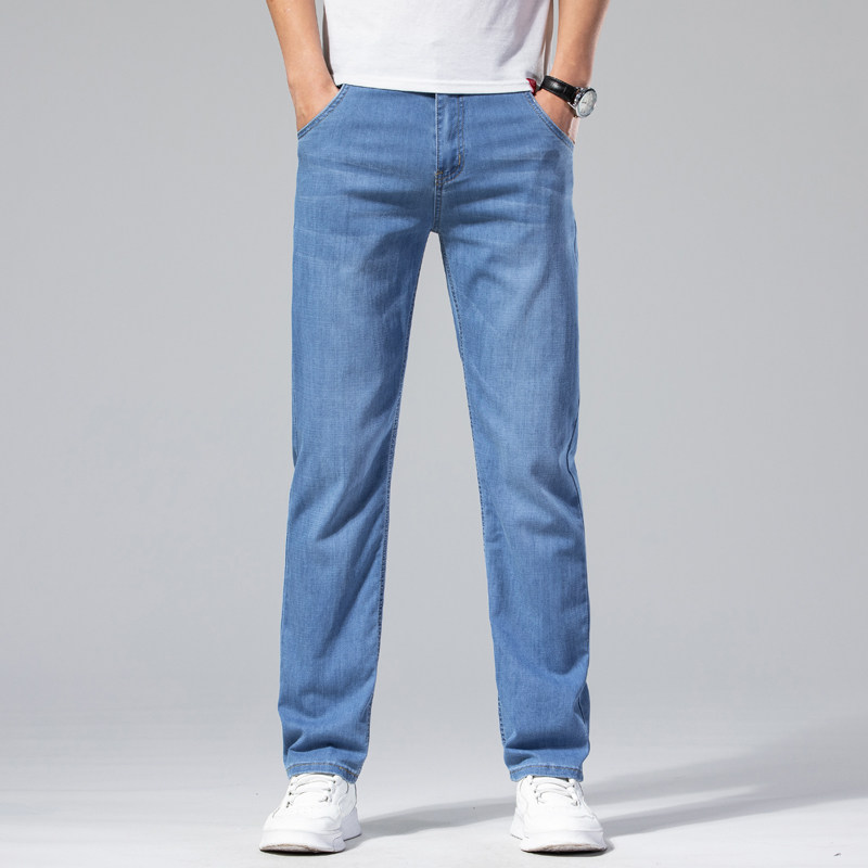 Summer light jeans men's thin flexibility and 2021 new business leisure straight tube trousers