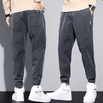 Light core suede casual pants mens autumn winter 2021 new loose bundles footed Korean version trends 100 hitch harynn pants