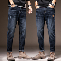 Winter denim pants men loose straight cylinder 2021 new Korean version trendy elastic handsome handsome 100 hitch casual long pants