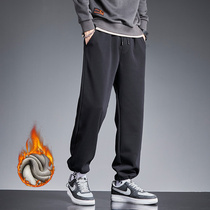 Casual Pants Men Winter Plus Suede Thickened 2021 New knitted swearpants loose Beam Tide 100 hitch pants
