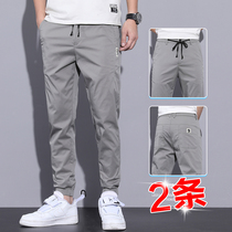 Ice silk leisure Library mens loose straight tube foot summer thin quick-dry sports ankle-length pants wear breathable Joker