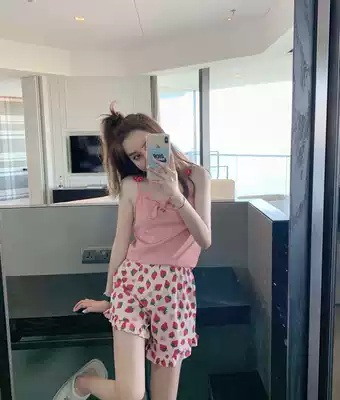 VIRRI CIAGA Japanese cute cartoon sweet girl Strawberry cotton pajamas female pink summer home clothes
