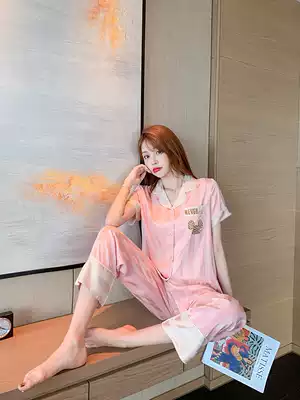 Casual style ~ VIRRI CIAGA pajamas female summer silk satin cartoon short sleeve trousers thin