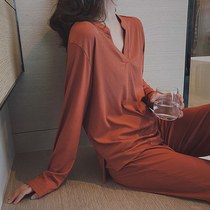 Temperament Woman ~ Fashion V Collar VIRRI CiAGA Pyjamas Lady Spring Autumdale Pure Color Two Suits