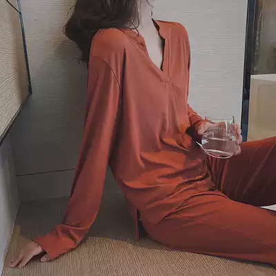 Temperament woman~Fashion V-NECK VIRRI CIAGA pajamas ladies spring and autumn modal solid color TWO-piece suit