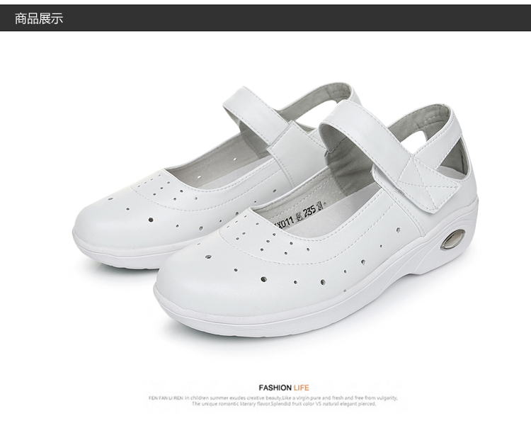Leather Nurse Shoes White Wedge Heel Leather Beef Tendon Sole Flat Work Shoes Casual Shoes Mom Shoes Single Shoes
