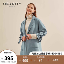 Wool MECITY womens new fashion elegant strap design long double-sided pocket coat