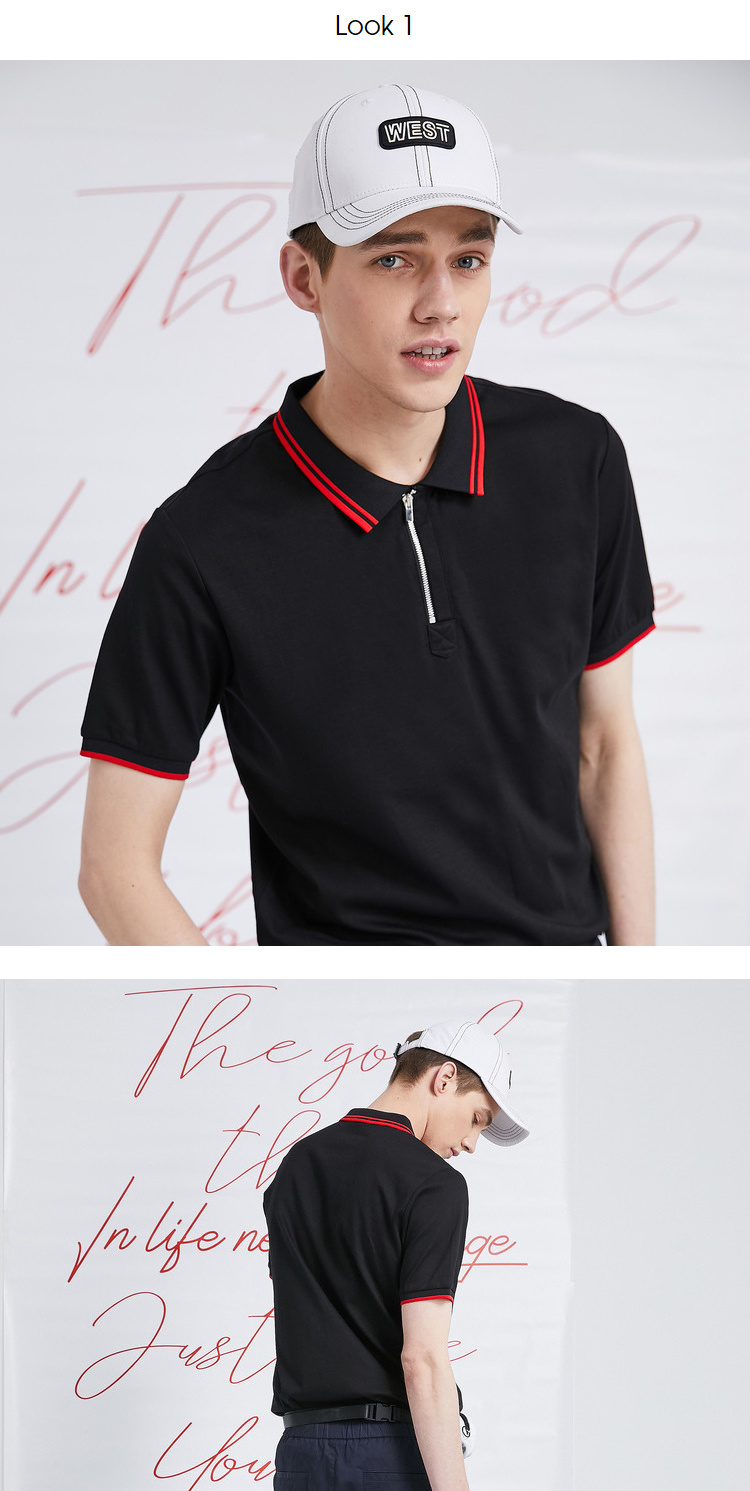 Tây nam 2019 hè nam mới cotton màu đen ve áo giản dị Áo sơ mi cộc tay ngắn tay nam 10792207 - Polo áo phông polo nam