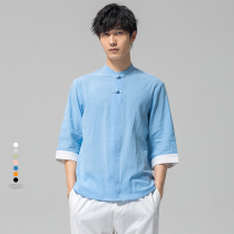 (618 clearance buy one get one free) Chinese style short sleeve T-shirt mens Tang suit mens summer cotton linen T-shirt