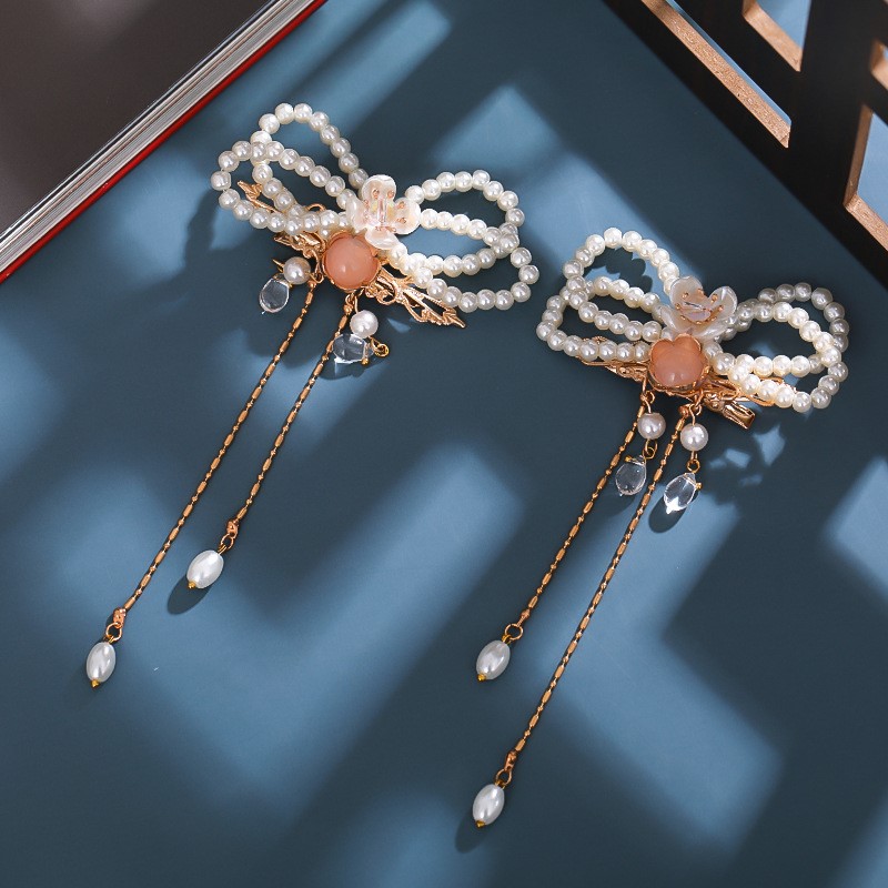 2021 New child with sutra hair clip pearl butterfly pairing hairpinch girl's ancient fashioned headdress accessory