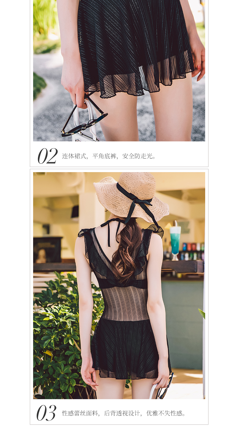 Váy bơi một mảnh màu đỏ nữ hàn quốc mùa xuân nóng bỏng bụng mỏng bảo thủ ren ngực nhỏ tụ tập gợi cảm kỳ nghỉ đen - Bộ đồ bơi One Piece bộ đồ bơi nữ liền thân	