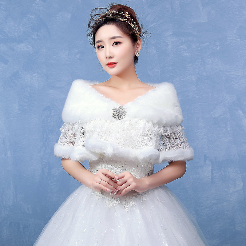 2019 new Korean bride wedding dress hair shawl wedding dress accessories lace autumn and winter cheongsam cape cloak