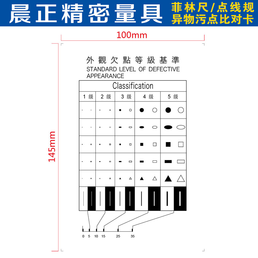 Appearance under-point level reference Appearance inspection gauge Scratch foreign body card Detection card Scratch film ruler point line gauge card