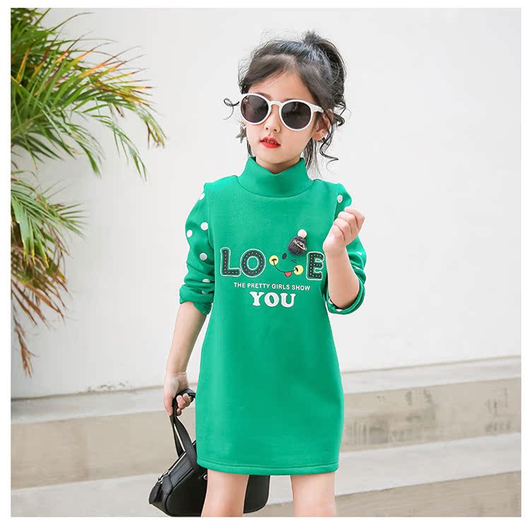 Áo thun bé gái dày 2018 mới dành cho trẻ em quần áo trẻ em cộng với áo nhung cổ cao chạm đáy áo len trẻ em quần áo bé gái