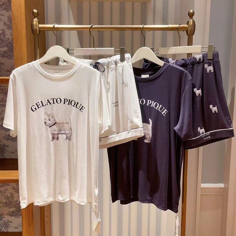 Japan Gp Gelato Pique Summer Modal Pajamas for Women Cartoon Puppy West Highland Short-Sleeved Loungewear