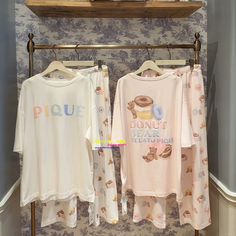 Japan Gp Gelato Pique Summer Modal Couple Short-Sleeved Pajamas Bear Donut Loungewear Set Japan Gp Gelato Pique Summer Modal Couple Short-Sleeved Pajamas Bear Donut Loungewear Set